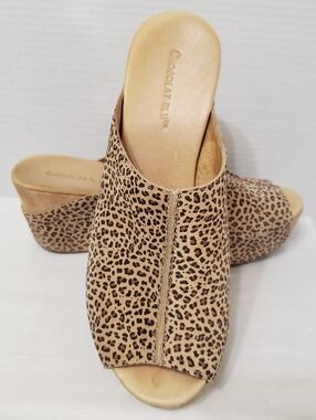Chocolat Blu Wynn Animal print wedge clogs platform sandals leather suede 8.0